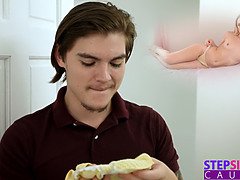Maria Kazi seduces her stepbro with her small tits & takes his load in her mouth