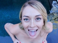 Rubia, Mamada, Pajear, Al aire libre, Piscina, Pov, Afeitado, Tetas