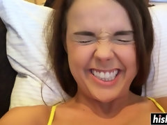A juggy hottie faps dicks with hands and rides on that happily