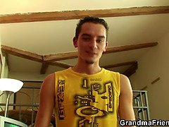 Chubby mommy swallows two young dicks
