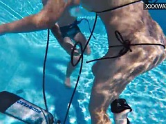 Super hot underwater girls strip and masturbate