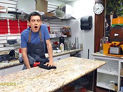 デカ尻, デカパイ, ブロンド, 茶髪の, 女 人男 人, 淫乱熟女, 自然山雀, 三人