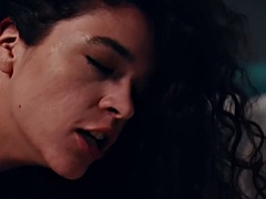 美女, 茶髪の, 彼女, キス, レズビアン, シーメール, オッパイの