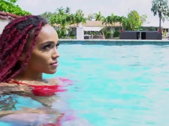 Horny ebony chick seduced and fucks poolboy