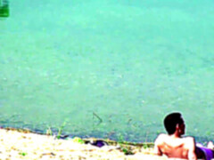 Plage, Attrapée, Couple, Allemand, De plein air, Public, Espionne, Adolescente