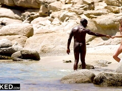 美女, 黒人, ブロンド, フェラチオ, チン, 手コキする, ガリガリ, オッパイの