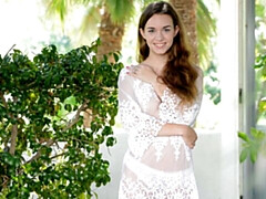 Tali Dova is proud to show her unshaved pussy outdoors