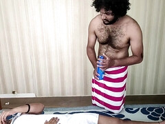 Great shots of a hairy man fucking his busty Desi wife