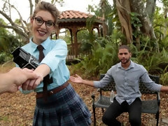 お尻, フェラチオ, 茶髪の, カワイイ, 眼鏡, 手コキする, アウトドア, オッパイの