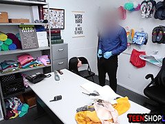 Young brunette splooged for shoplifting by a huge schlong mall cop