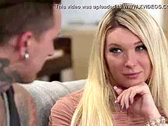 Blonde shemale with huge breasts screwed by her first date