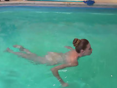 お尻, 茶髪の, カップル, 自然山雀, プール, スペルマ