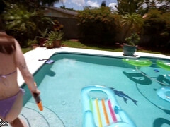 デカチン, フェラチオ, 茶髪の, 中出し, ディルド, なめる, 自然山雀, ペニス