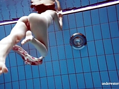 18, ビキニ, チェコ, プール, 公共, 赤毛, ティーン, 水中