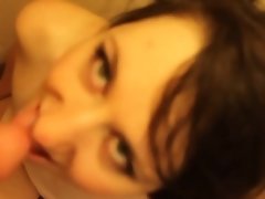 A brunette masturbates and then she gets a dick deep inside her