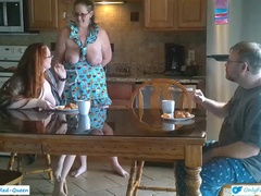 Hot MILF Maid RedQueen Serves Breakfast in Steamy Cuckquean Threesome - Big Tits, BDSM & Kitchen Sex