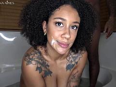 Amateur, Belleza, Negro, Corridas, Ébano, Corridas faciales, Montar, Ducha