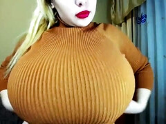 blonde Bbw with monster tits gets topless on webcam - solo
