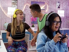 Brave boy sneakily fucks busty slut behind girlfriend's back