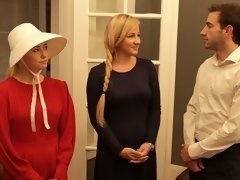 デカパイ, ブロンド, フェラチオ, バック, 女 人男 人, 剃毛, ティーン, 三人