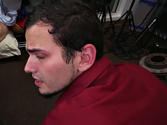 IR hairyass amateur stud fucked by a black office jock