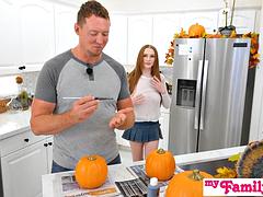Grosser schwanz, Blasen, Besamung, Handjob, Masturbation, Rotschopf, Flotter dreier, Titten