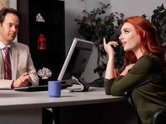 Awesome redhead hottie Lacy Lennon is sucking her boss dick