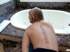 Angel Youngs pleasures tattooed stud in the bathroom