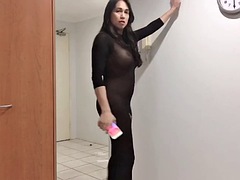 Amateur, Asiatique, Grosse bite, Lingerie, Masturbation, Transsexuelle, Solo, Nénés