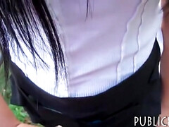 Beauté, Gros seins, Brunette brune, Mignonne, Naturelle, De plein air, Pov, Chatte