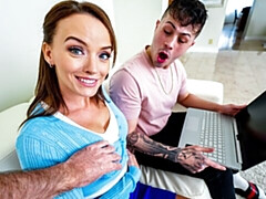 ベッドルーム, デカ尻, デカパイ, フェラチオ, 茶髪の, バック, 女 人男 人, 淫乱熟女