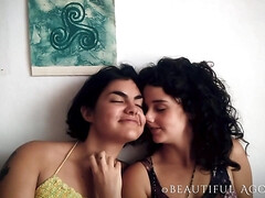 Adelina & her GirlFriend fingering each other - Big tits brunette lesbians in homemade video