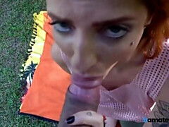 18, フェラチオ, バック, アウトドア, 赤毛, ガリガリ, ティーン, オッパイの