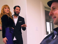 Gros seins, Sucer une bite, Gorge profonde, Femme dominatrice, Époux mari, Argent, Rousse roux, Jarretelles