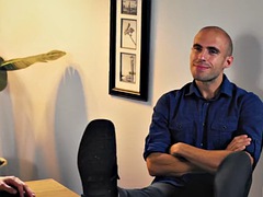 Secretary with saggy tits fucks the bosss husband