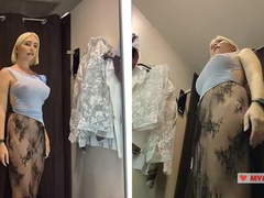 Blonde MILF with Huge Tits Try On Haul in Mall Fitting Room - Mycandyalice Public Nudity