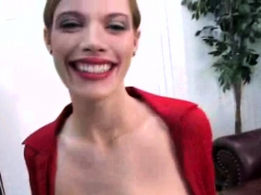 Nasty brunette Roxetta with big natural tits blows well