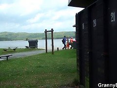 Blonde grandma screwed in public changing room