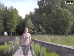 Rubia, Lencería, Masturbación, Al aire libre, Medias largas