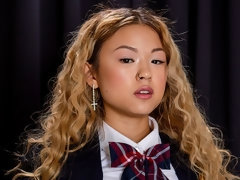アジア人, お尻, ブロンド, 手コキする, 異人種間, キス, ティーン, オッパイの