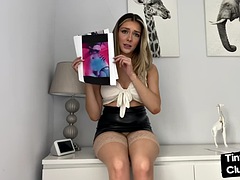 素人, 美女, イギリス人, フェムドム, ヒール, レザー, 下着, 一人