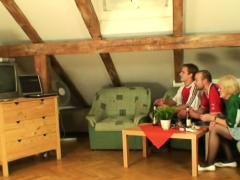 Party leads to threesome sex with hot blonde grandma