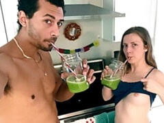 お尻, デカ尻, ブロンド, フェラチオ, バック, 毛深い, 手コキする, オッパイの