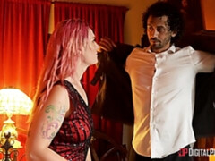 Good-looking redhead babe Siri Dahl jumps on a big black penis