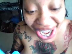 Enthousiasteling, Grote mammen, Zwart, Pijpbeurt, Zwart, Tieten likken