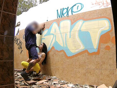 Kont, Mooi, Zwart, Pijpbeurt, Stel, Sperma in gezicht, Buiten, Uniformpje