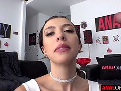 Petite tattooed Nova Flame's steamy tale of deepthroating & anal creampie