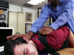 Ebony top bangs white crack of stud bottom in office