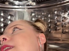 Hot Blonde Teen Stuck in Washing Machine - Brother Helps Her Out with a Hard Fuck