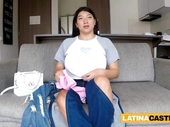 Plumper Asian Latina is titty-fucked after a deep throat blowjob - Blowjob